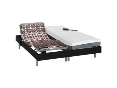 Lit électrique de relaxation tout plots + matelas mémoire de forme - 2 x 70 x 190 cm - Noir - HESIODE III de DREAMEA