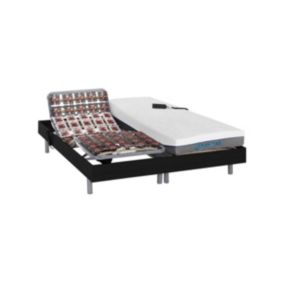 Lit électrique de relaxation tout plots + matelas mémoire de forme - 2 x 70 x 190 cm - Noir - HESIODE III de DREAMEA