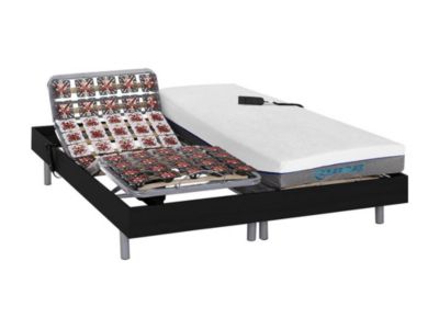 Lit électrique de relaxation tout plots + matelas mémoire de forme - 2 x 70 x 190 cm - Noir - HESIODE III de DREAMEA