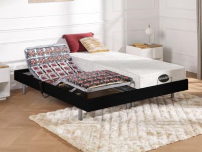 Lit électrique de relaxation tout plots + matelas mémoire de forme et bambou - 2 x 80 x 200 cm - Noir - LYSIS III de NATUREA