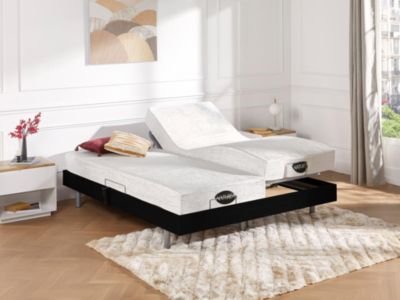 Lit électrique de relaxation tout plots + matelas mémoire de forme et bambou - 2 x 80 x 200 cm - Noir - LYSIS III de NATUREA