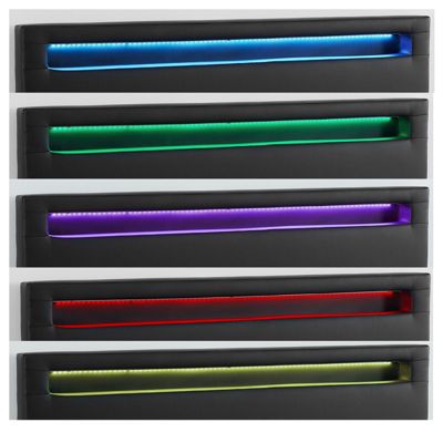 Lit LED double 140x190 cm avec sommier, tête de lit confortable, lit 1 place revêtement en tissu noir, RIOJA