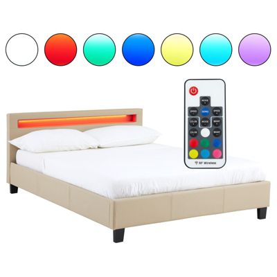 Lit LED double PINOT 140x190 cm, avec sommier, revêtement synthétique beige