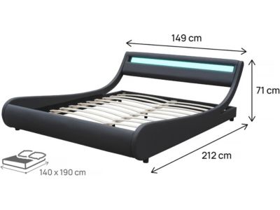 Lit LED "Natacha"  140 x 190 cm  Noir