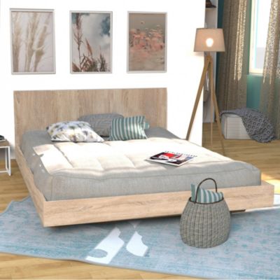 Lit LOFT 140x190 + 1 sommier + tête de lit / Décor Chêne blanchi