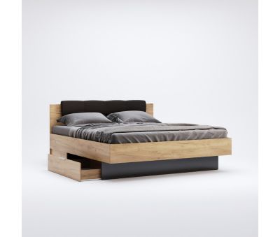 LIT LUNA avec tiroirs de rangement et chevets 180x200 cm Lave mat et chêne clair