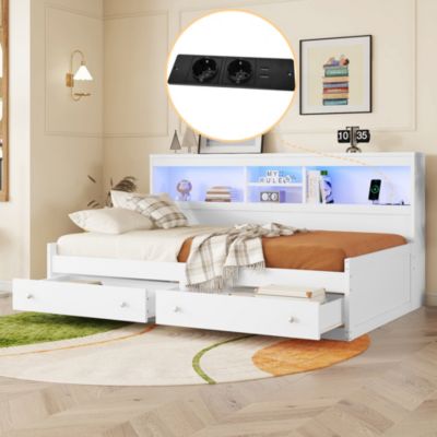Lit Maison 90x200cm, Enfant, Forme Cheminée, Bois de Pin, Blanc