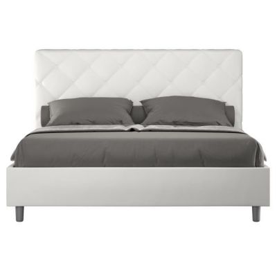 Lit matelassé 140x190 cm simili cuir blanc Paryse Avec sommier et sans coffre