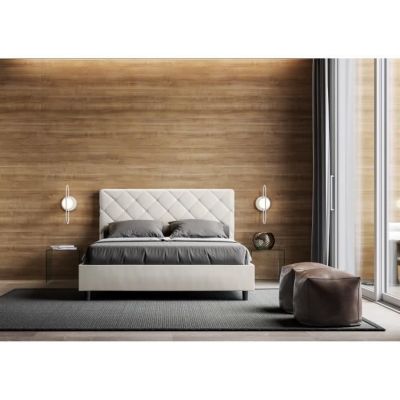Lit matelassé 140x190 cm simili cuir blanc Paryse Avec sommier et sans coffre