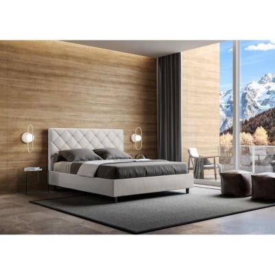Lit matelassé 140x190 cm simili cuir blanc Paryse Avec sommier et sans coffre
