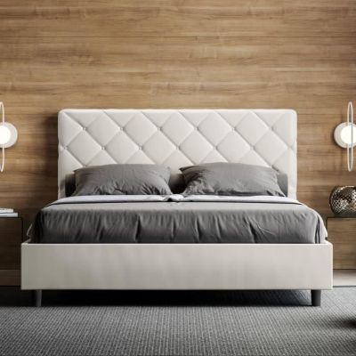 Lit matelassé 140x190 cm simili cuir blanc Paryse Avec sommier et sans coffre