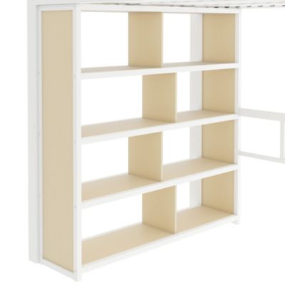 Lit Mezzanine 140x200 cm - Lit Ado avec Bureau Intégré, LED et Escalier de Rangement, Métal + MDF, Blanc