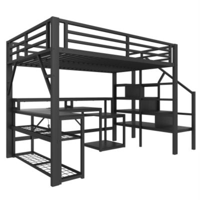Lit mezzanine 140x200cm - escalier de sécurité - rambarde - LED ...