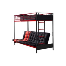 Lit mezzanine 90 x 190 cm - Avec banquette convertible - Métal - Noir et rouge + Futon - MODULO V