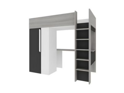 Lit mezzanine 90 x 200 cm avec armoire et bureau - Anthracite et blanc - NICOLAS II