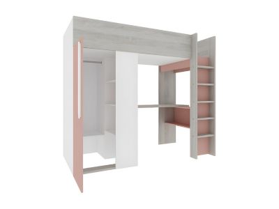 Lit mezzanine 90 x 200 cm avec armoire et bureau - Naturel grisé et blanc - NICOLAS | Leroy Merlin