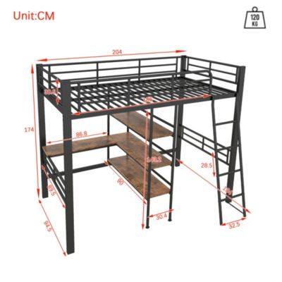 Lit mezzanine 90 x 200 cm, sans matelas, noir, métal