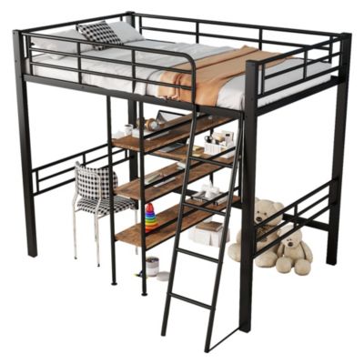 Lit mezzanine 90 x 200 cm, sans matelas, noir, métal