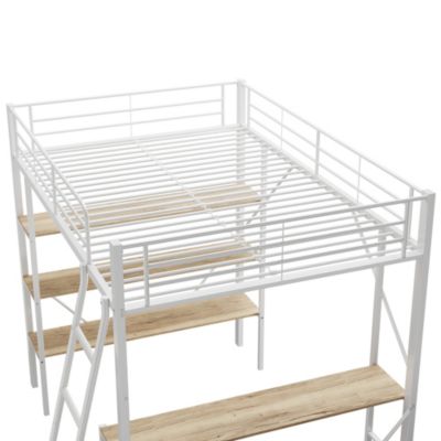Lit mezzanine 90x200 cm - Lit avec bureau intégré - Structure métal - Sans matelas - Blanc