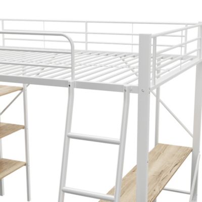Lit mezzanine 90x200 cm - Lit avec bureau intégré - Structure métal - Sans matelas - Blanc