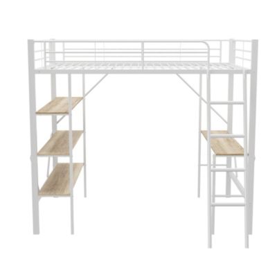 Lit mezzanine 90x200 cm - Lit avec bureau intégré - Structure métal - Sans matelas - Blanc