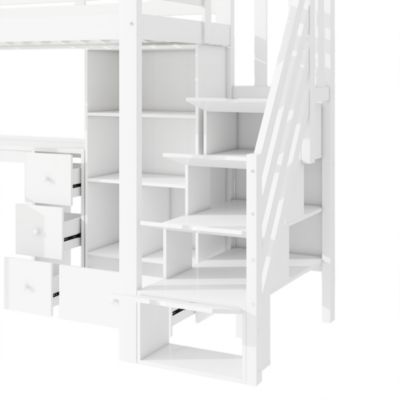 Lit Mezzanine 90x200 cm - Lit enfant avec Bureau et Rangement, Échelle, MDF - Sans Matelas - Blanc