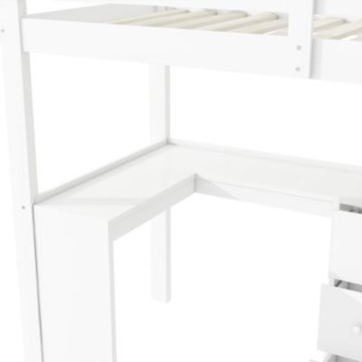 Lit Mezzanine 90x200 cm - Lit enfant avec Bureau et Rangement, Échelle, MDF - Sans Matelas - Blanc