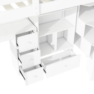 Lit Mezzanine 90x200 cm - Lit enfant avec Bureau et Rangement, Échelle, MDF - Sans Matelas - Blanc