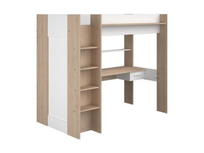 Lit mezzanine avec bureau et armoire - 90 x 200 cm - Coloris : Blanc et ...