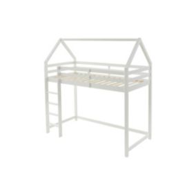 Lit mezzanine cabane 90 x 190 cm - Pin massif - Blanc - TARZIA