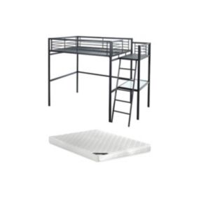 Lit mezzanine CASUAL II - 140 x 190 cm - plateforme bureau - Anthracite + matelas