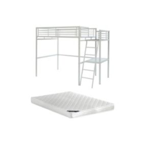 Lit mezzanine CASUAL II - 140 x 190 cm - plateforme bureau - Blanc + matelas