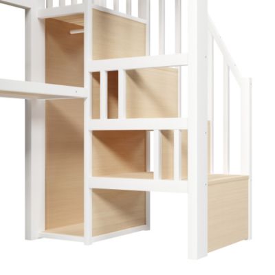 Lit mezzanine en métal 90x200 cm - 3 tiroirs - Table intégrée - Prise électrique - Éclairage LED - Blanc (sanas matelas)