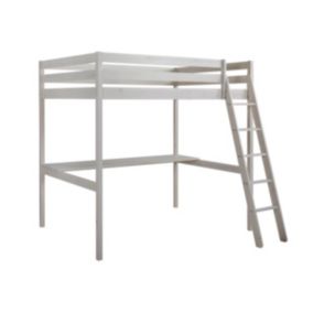 Lit mezzanine GEDEON II - 140 x 190 cm - Avec bureau - Pin massif - Blanchi