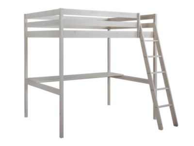 Lit mezzanine GEDEON II - 140 x 190 cm - Avec bureau - Pin massif - Blanchi