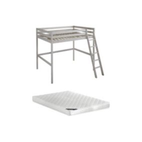 Lit mezzanine GEDEON II - 140 x 190 cm - Pin massif - Blanchi + matelas