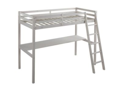 Lit mezzanine STUDIO 90x190 + 1 sommier + caisson 3 tiroirs + bureau + étagère / Blanc