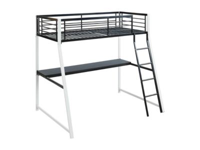 Lit mezzanine MALICIA - 90 x 190 cm - bureau intégré - Noir et blanc