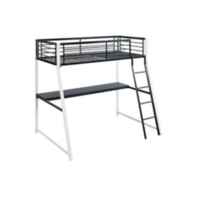 Lit mezzanine MALICIA - 90 x 190 cm - bureau intégré - Noir et blanc