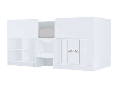 Lit mi-hauteur 90 x 190 cm avec rangements - Coloris : Blanc - BOUTANIO