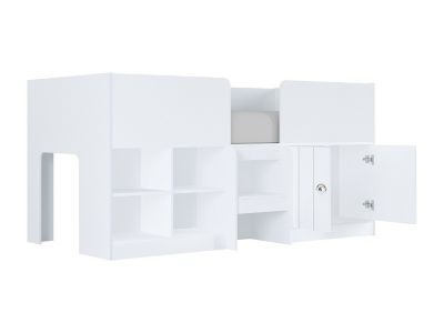 Lit mi-hauteur 90 x 190 cm avec rangements - Coloris : Blanc - BOUTANIO