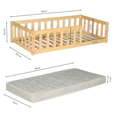 Lit NINO 70x140 avec Matelas et sommier/ Bois clair