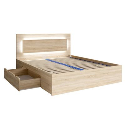 Lit NOFI 160 x 200 cm avec sommier et 2 tiroirs de rangement - coloris chene sonoma