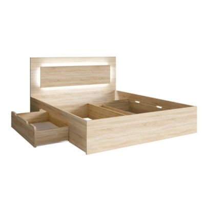 Lit NOFI 160 x 200 cm avec sommier et 2 tiroirs de rangement - coloris chene sonoma