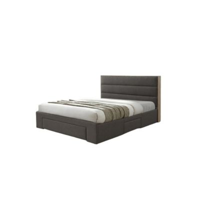 Lit OTTAWA 160x200 cm coloris gris et chene avec tiroirs et sommier inclus