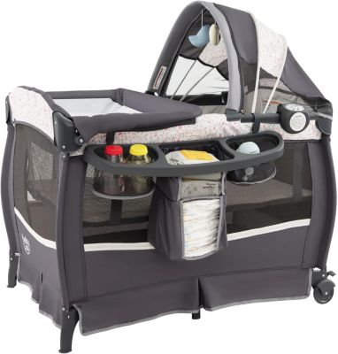 Lit Parapluie Bébé Pliable avec Matelas Berceau Bébé Evolutif avec Table à Langer Boîte à Musique Gris Rose