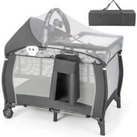 Lit Parapluie Bebe avec Matelas 4 en 1 Berceau Bébé Evolutif avec Table a Langer Roues Verrouillables Jouets Suspendus