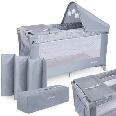 Lit Parapluie de voyage pour Bébé 2 niveaux de matelas (Haut 0-6 mois, Bas 6-36 mois), Pliable