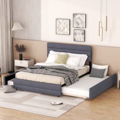 Lit plateforme 140x200cm avec 2 tiroirs, Gris
