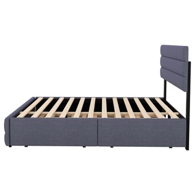 Lit plateforme 140x200cm avec 2 tiroirs, Gris